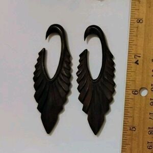 Carved Wood Angel Wing Ear Hangers Tapers Gauges Piercing Pair